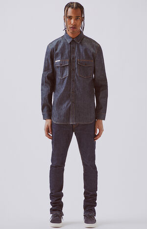 Essentials Raw Indigo Skinny Taper Jeans image number 7