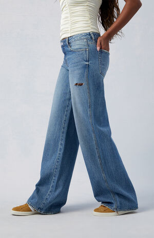 Eco Medium Blue Ripped Low Rise Baggy Jeans image number 4