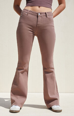 Brown Stretch Low Rise Flare Jeans image number 2