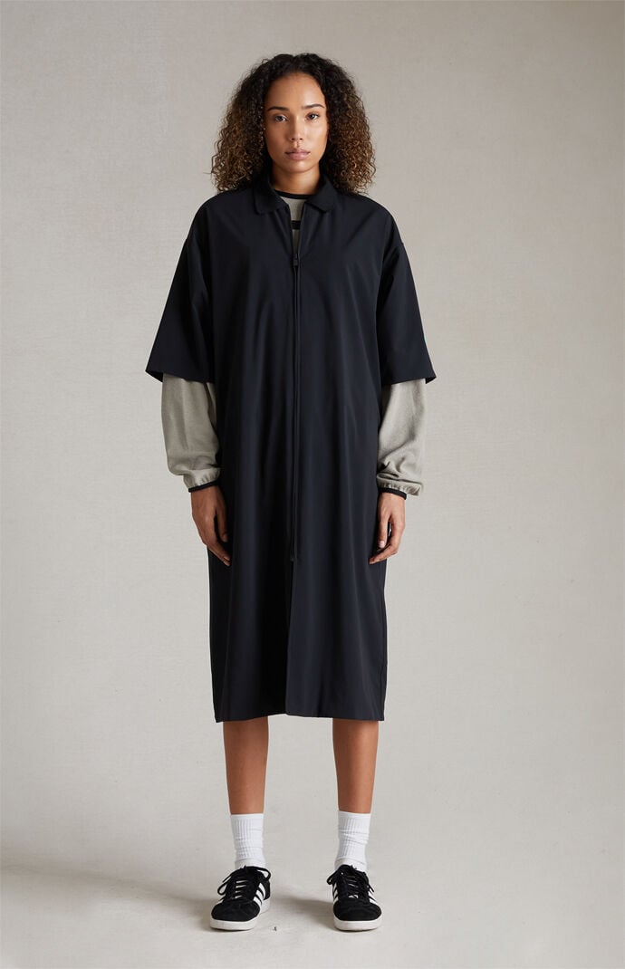 피오갓 에센셜 Fear of God Essentials Womens Jet Black Full Zip Polo Dress
