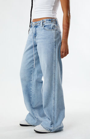 Light Indigo Grommet Low Rise Baggy Jeans image number 3