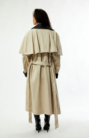 Vegan Leather Trim Trench Coat image number 3