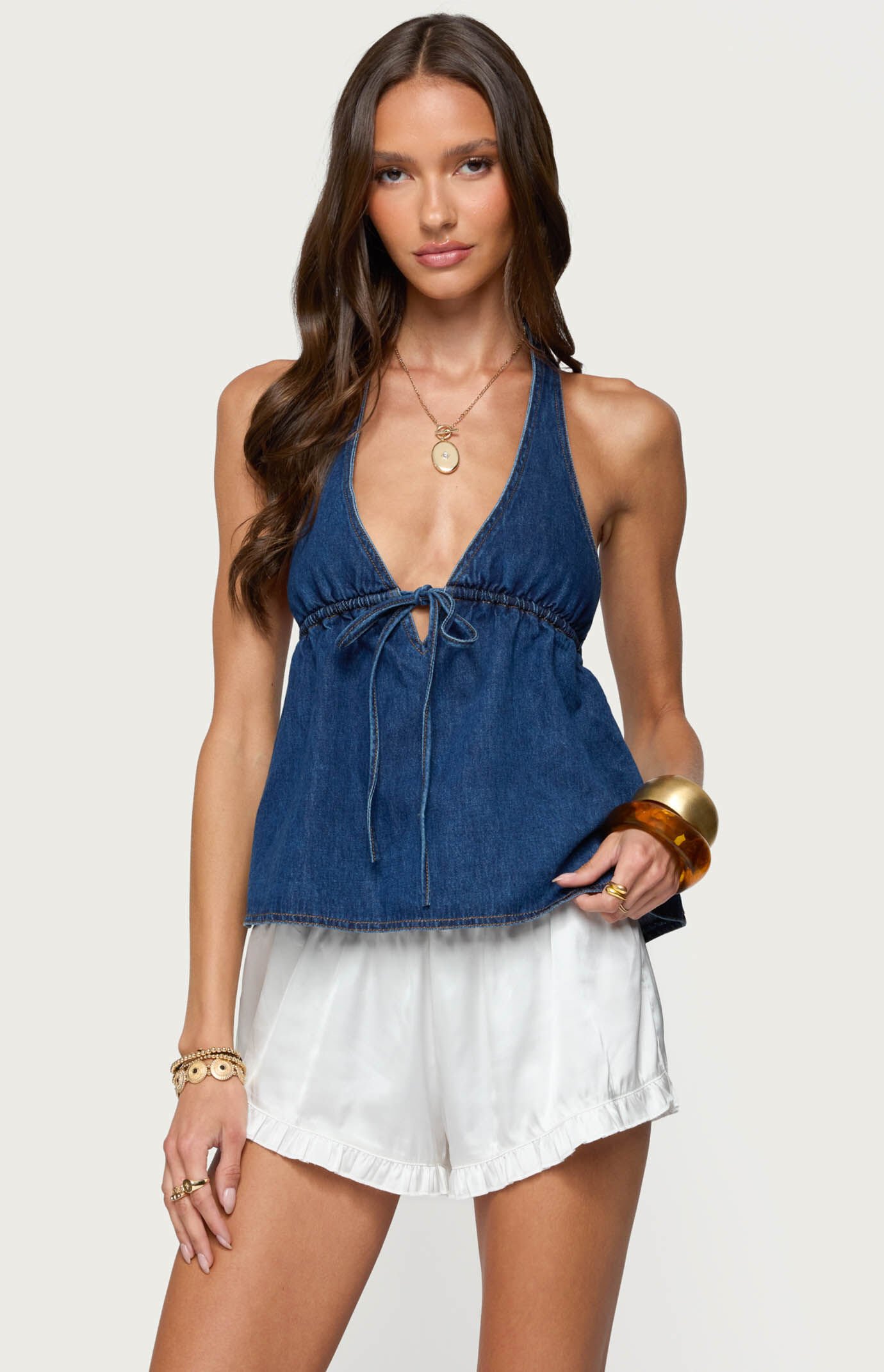 Edikted Safia Denim Halter Top