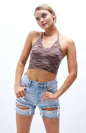 Eco Light Blue Ripped Girlfriend Denim Shorts image number 1