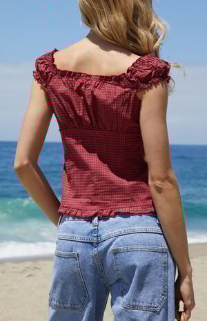 Burgundy Plaid Elena Top image number 3