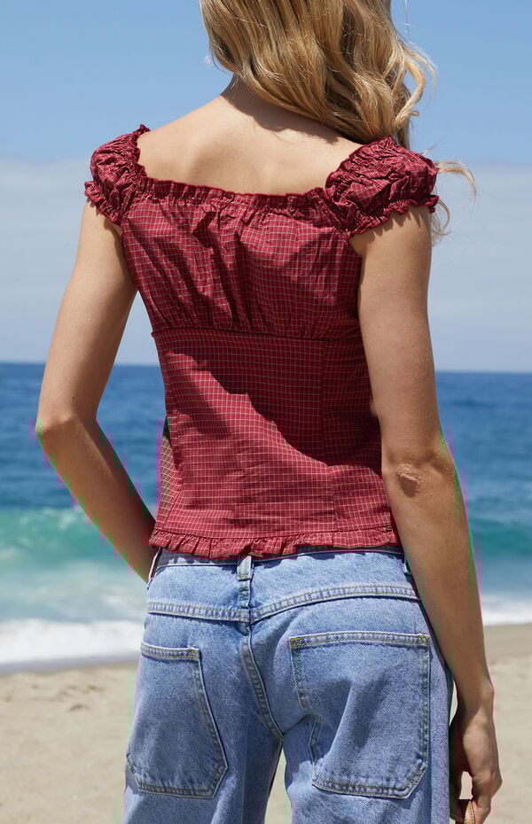 John Galt Burgundy Plaid Elena Top