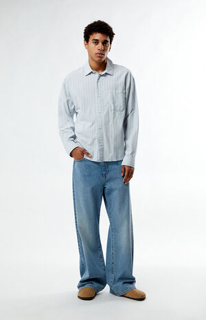 Light Blue Striped Oxford Button Down Long Sleeve Shirt image number 4