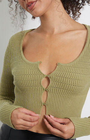 Button Front Pointelle Cardigan image number 3