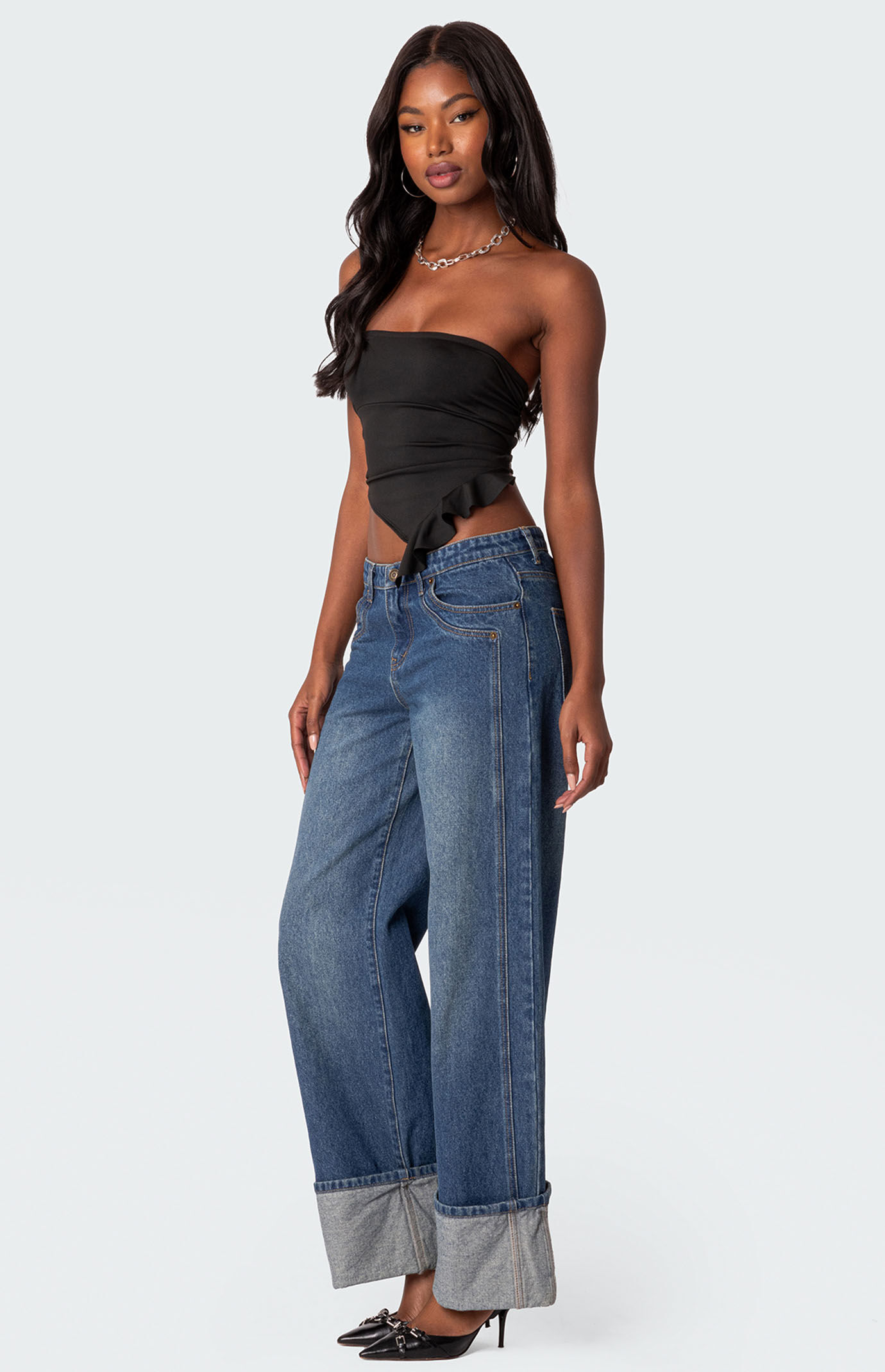 Edikted Hayley Lace Up Ruffle Tube Top | PacSun