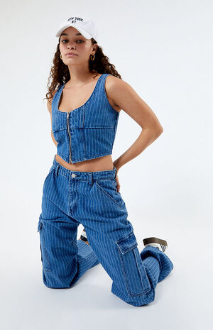 Organic Zip Front Denim Corset Top image number 2