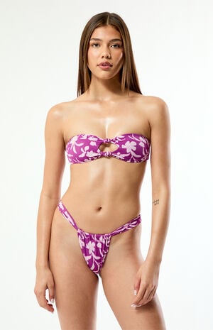Purple Floral Shelley Knotted Bandeau Bikini Top image number 1