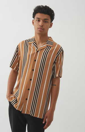 Tan Striped Resort Camp Shirt Tan Striped Resort Camp Shirt image number null