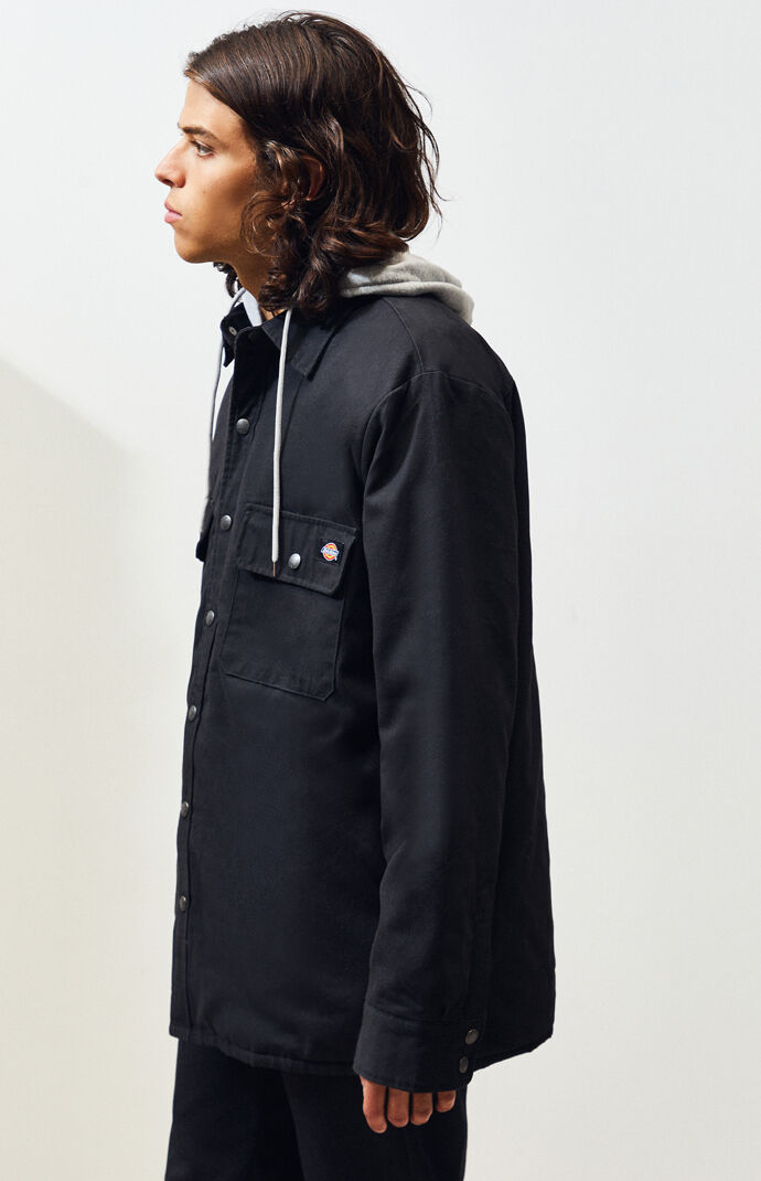 Relaxed Black Hooded Work Jacket