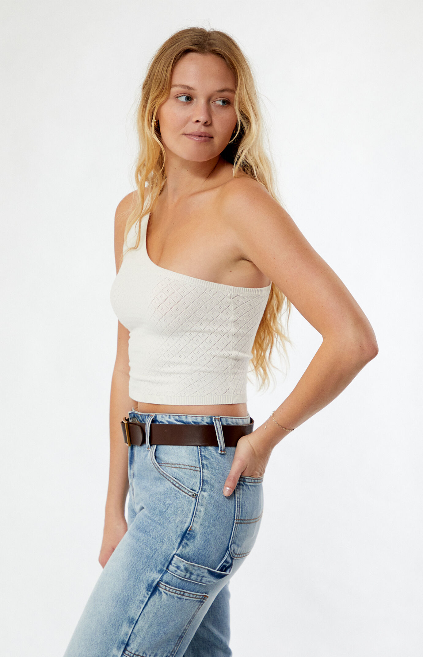 LA Hearts Nadine Pointelle One Shoulder Top PacSun
