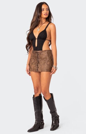 Ainsley Lace Up Faux Leather Mini Skirt image number 1