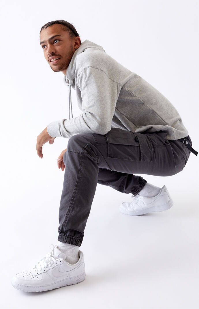 Washed Black Slim Cargo Jogger Pants