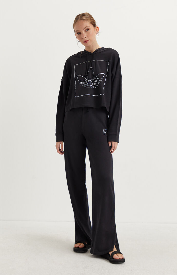 Black Rhinestone Cropped Hoodie