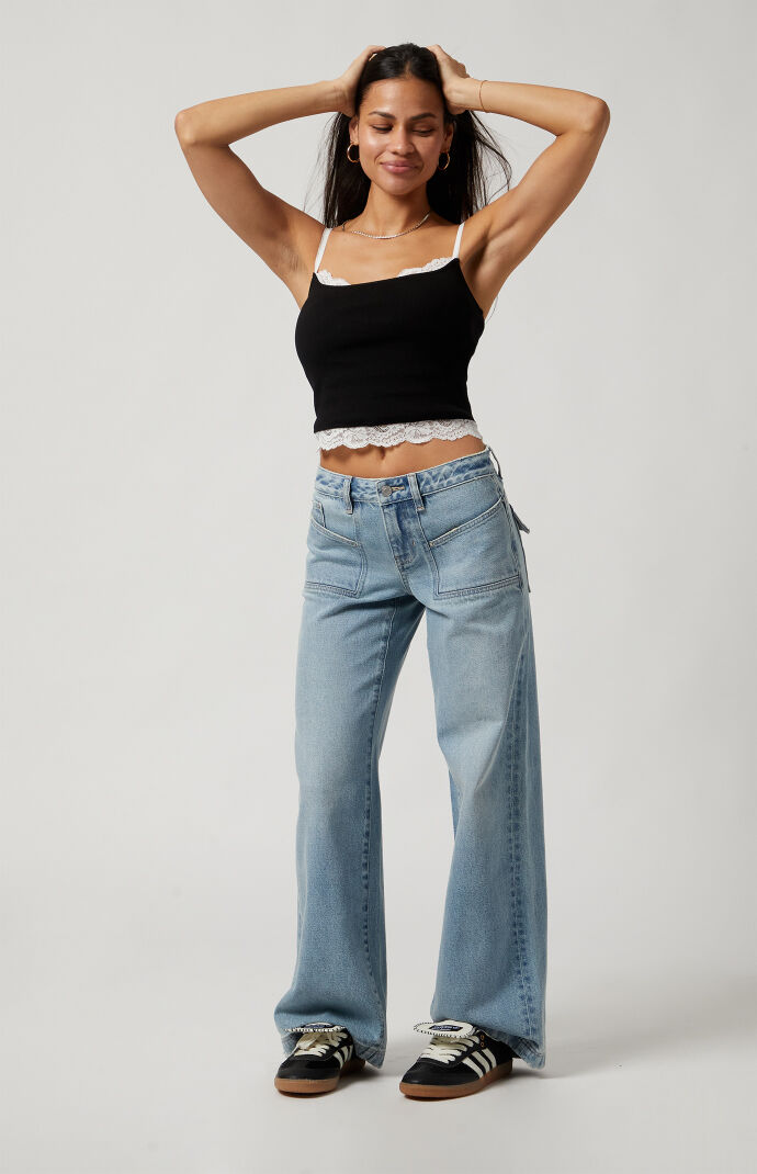 Pacsun Casey Low Rise Baggy Jeans Patch Pocket Light Indigo