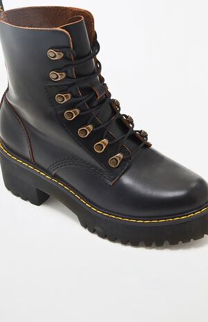 Leona Black Vintage Smooth Leather Lace-Up Platform Boots