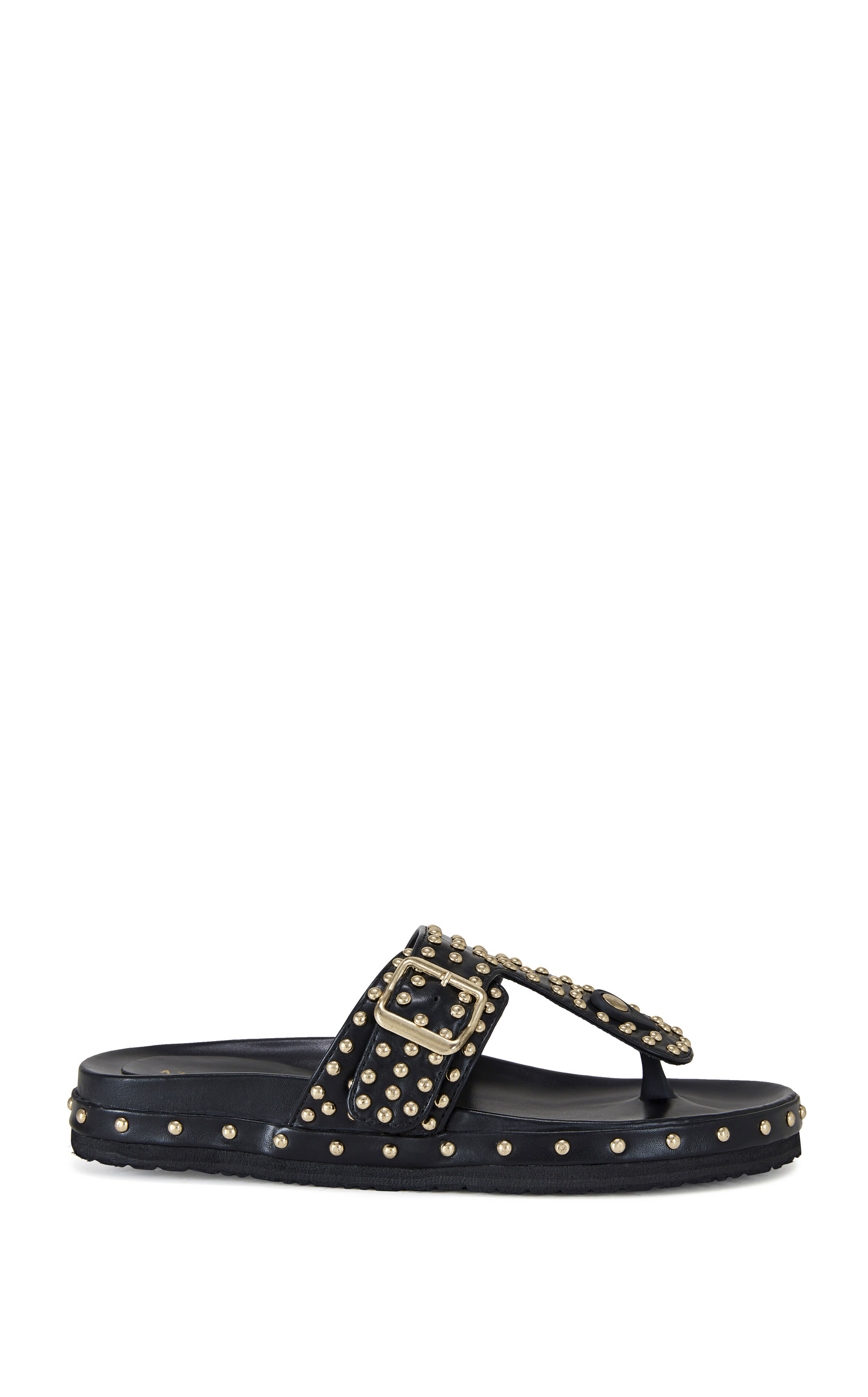 AZALEA WANG Women's Daisychain Black Studded Flat Sandals