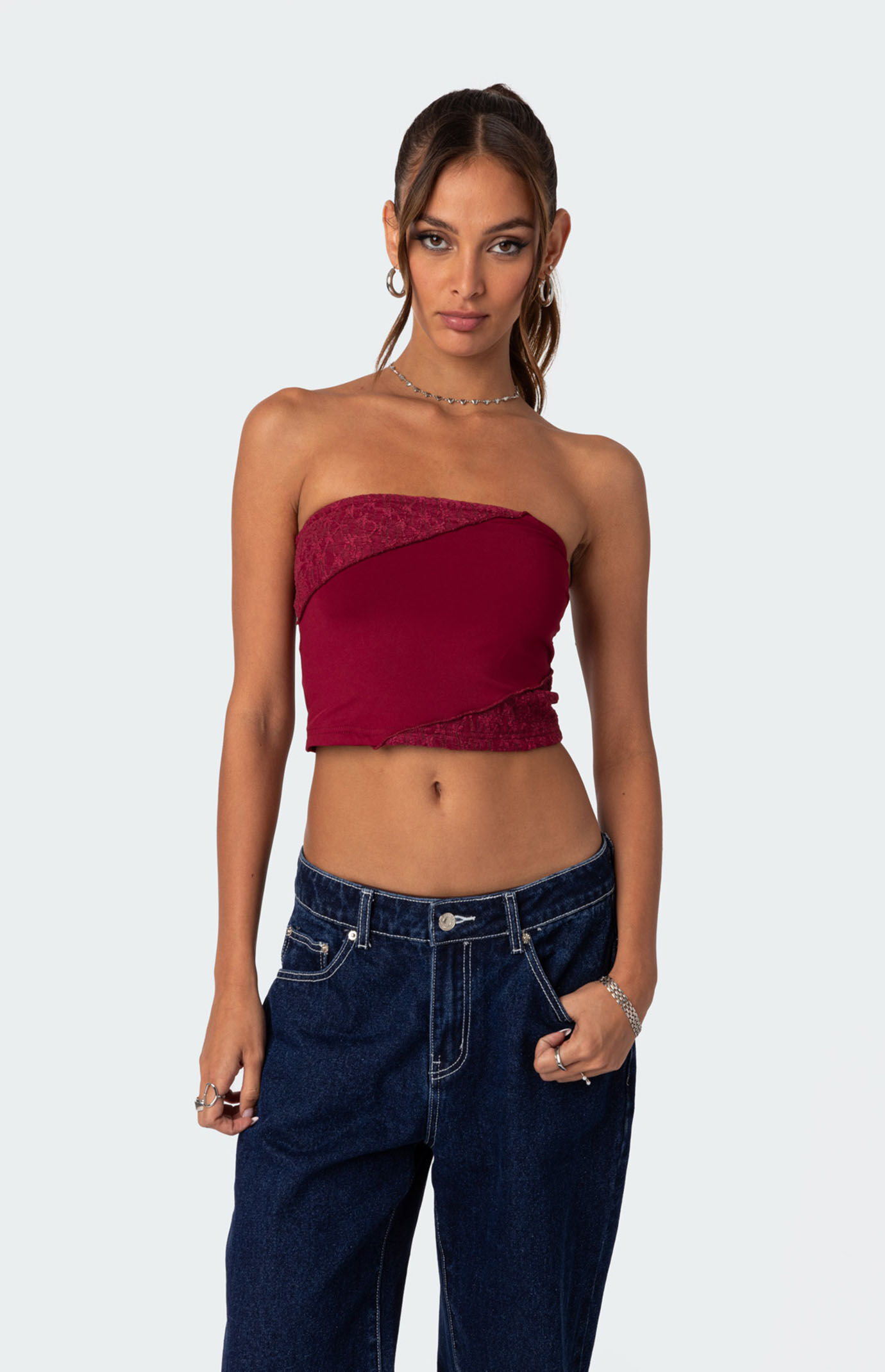 トップス theredthread s lace up curve tops THEREDTHREAD / ザレッドスレッド】S lace up curve tops