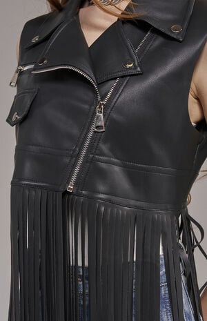 Arden Faux Leather Fringe Moto Vest image number 5
