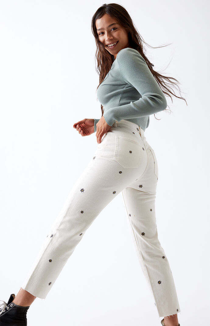 high rise straight leg white jeans