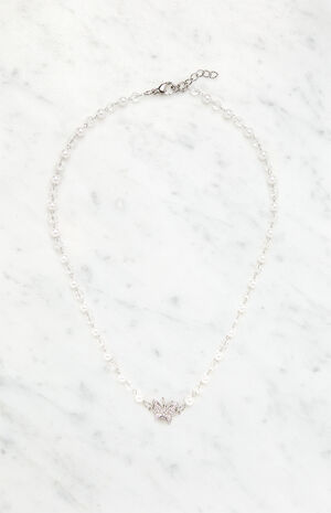 Silver Pearl Butterfly Choker Necklace image number 3