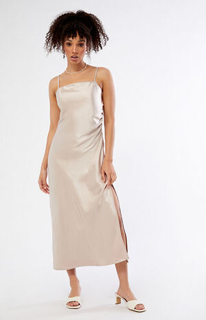 Ruched Side Satin Midi Dress image number 1