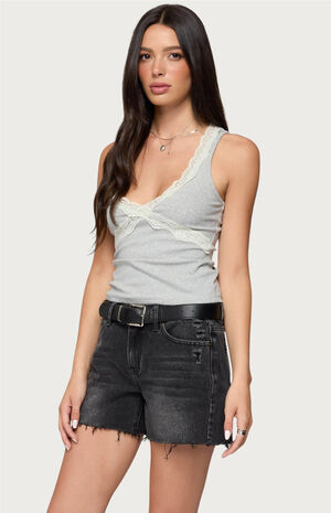 Oriana Contrast Lacey V Neck Top image number 2