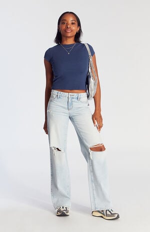Casey Fray Low Rise Baggy Jeans Ripped Light Indigo image number 2