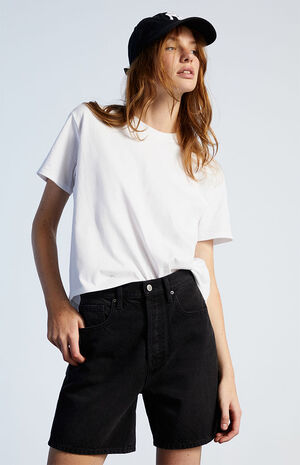 Eco Black Denim Dad Shorts image number 2