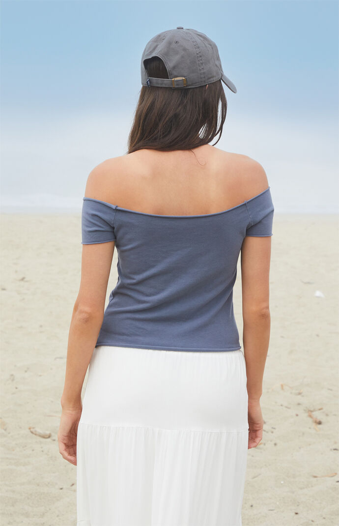 John Galt Dark Blue Bonnie Off-The-Shoulder Crop Top