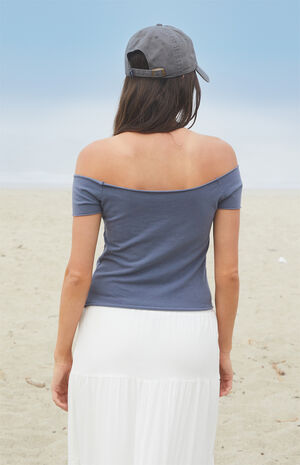 Dark Blue Bonnie Off-The-Shoulder Crop Top image number 4