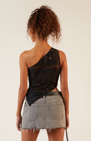 Patchwork Lace One Shoulder Asymmetrical Top image number 3