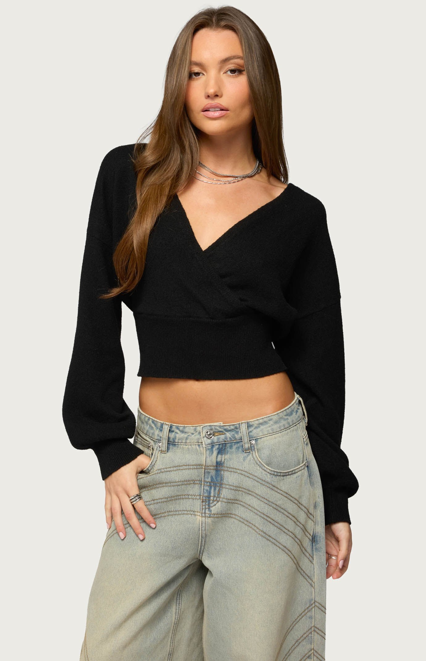 Edikted Lillia V Neck Wrap Sweater