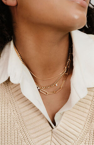Mixed 18k Gold Plated Chain Necklace image number 2