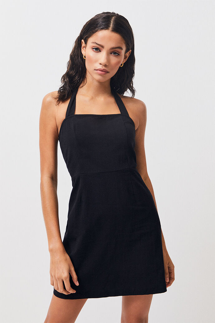 black halter shift dress
