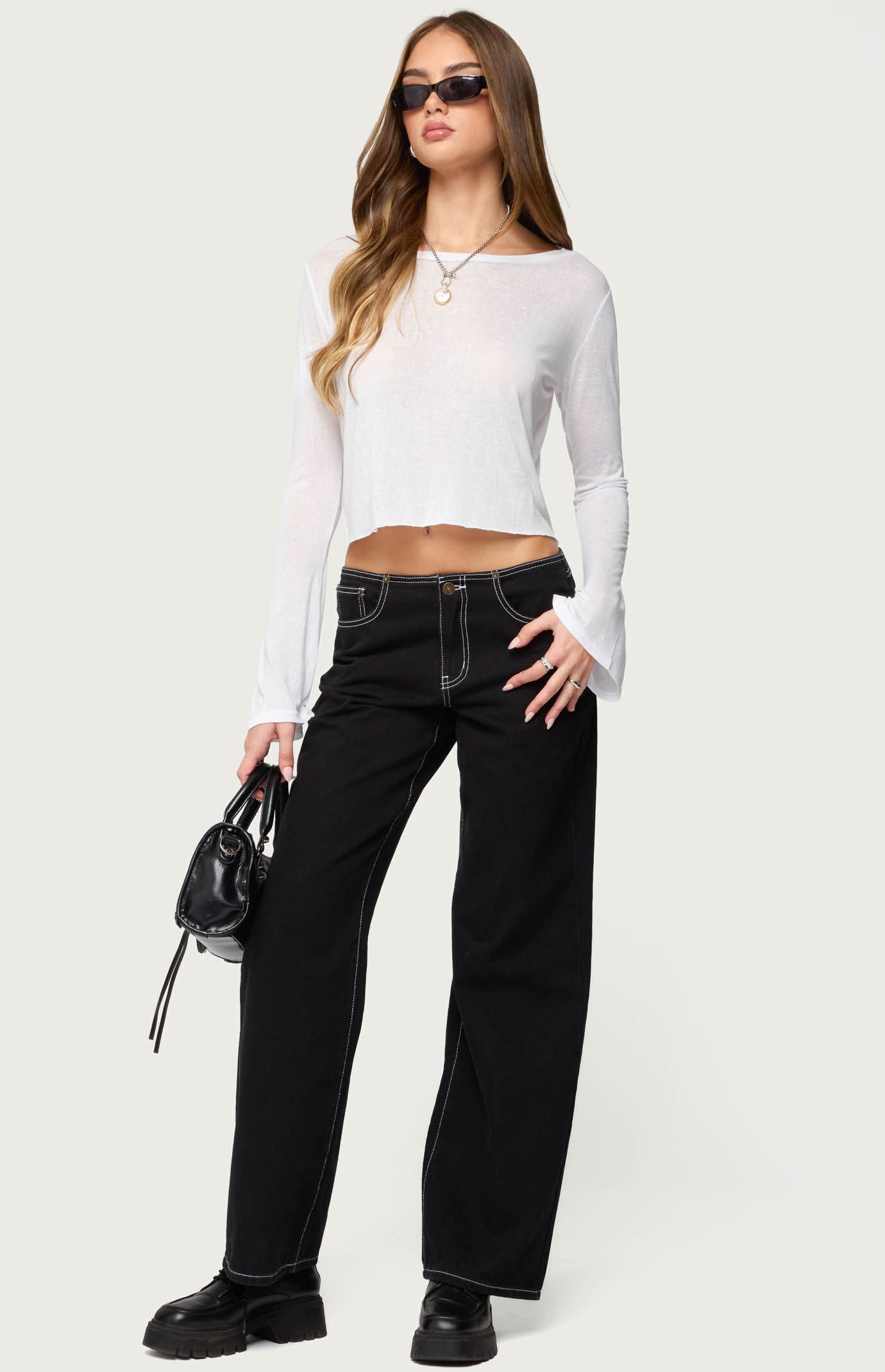 Edikted Catalena Long Sleeve Sheer Top