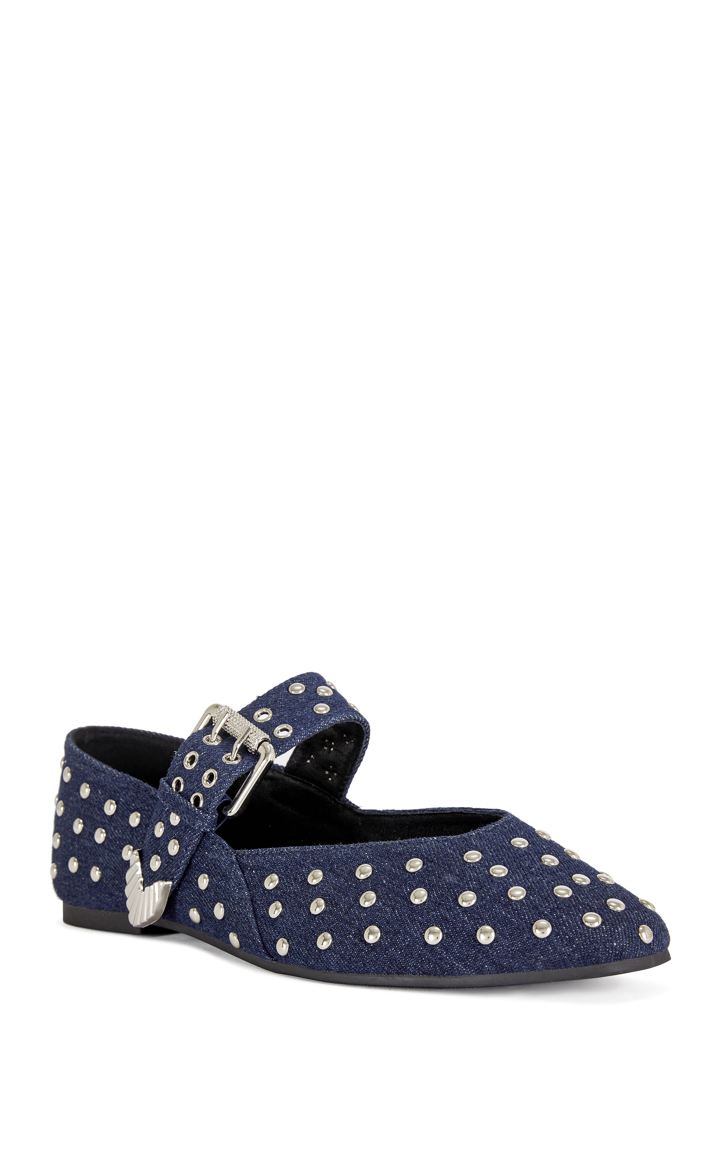 AZALEA WANG Women's Kennith Denim Studded Ballet Flats