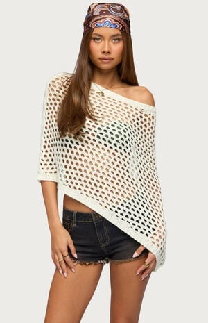 Cloe Off Shoulder Crochet Poncho image number 1