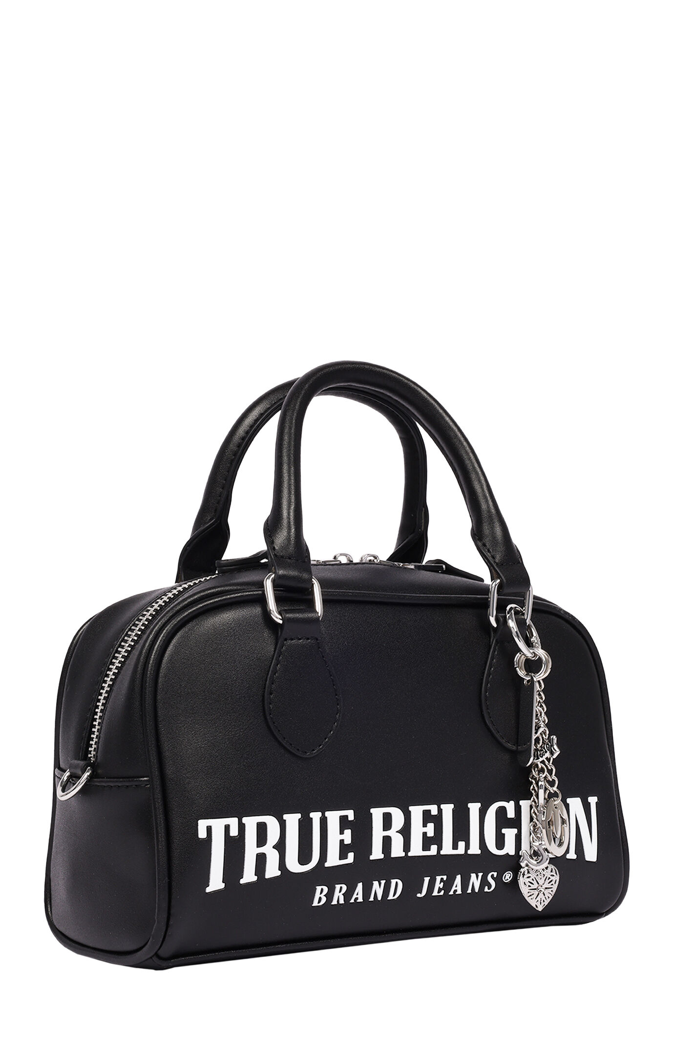 True Religion Black Bombe Logo Satchel
