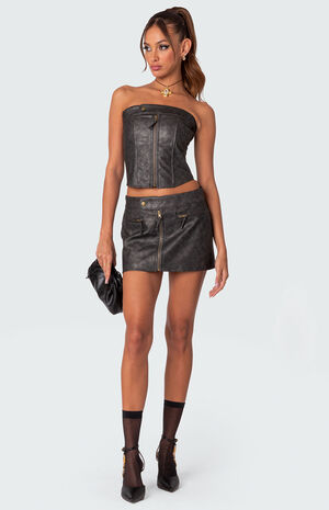 Ziva Faux Leather Lace Up Corset image number 2