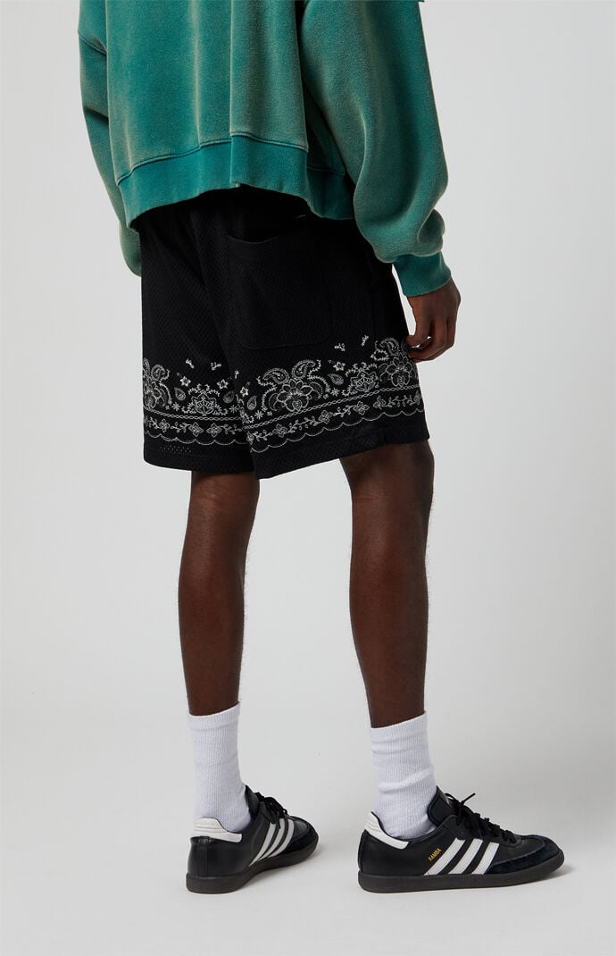 Pacsun Black Aaron Paisley Embroidered Mesh Volley Shorts