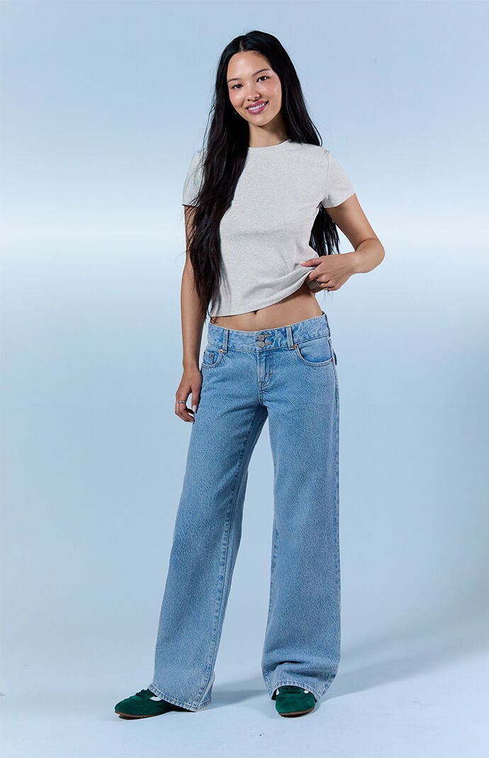 Pacsun Zoe Low Rise Girlfriend Jeans Button Pocket Light Blue
