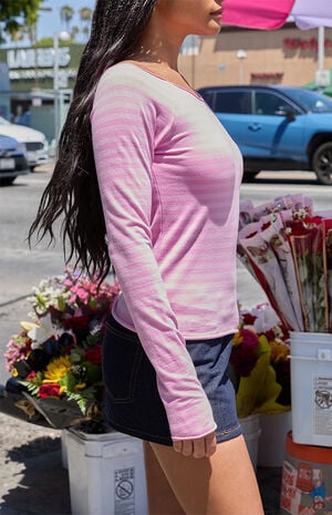 Pink Striped Bonnie Off-The-Shoulder Top image number 2