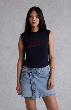 Asymmetrical Low-Rise Denim Skirt image number 2