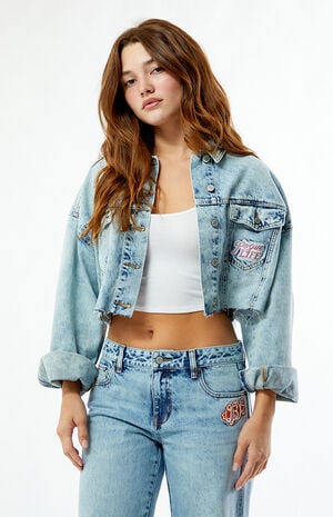 Poguelandia Cropped Denim Trucker Jacket image number 1