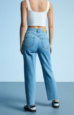 Eco Medium Blue High Waisted Straight Leg Jeans image number 4