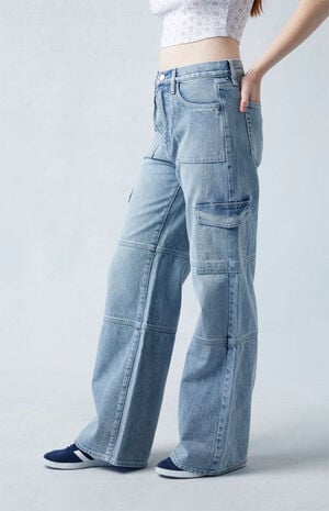 Eco Light Indigo Mid Rise Baggy Cargo Jeans image number 3